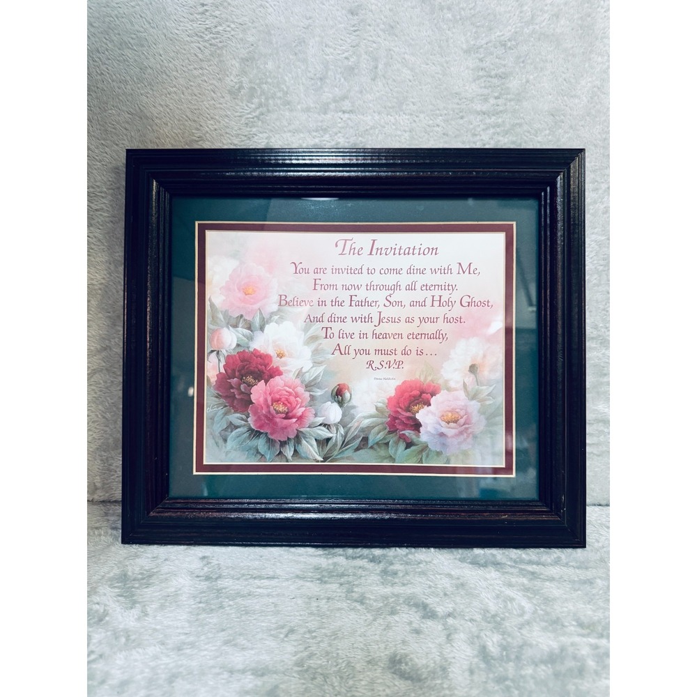 Framed Floral Christian Poem Art Faith "The Invitation" by Diane Hohbein 14x12 - Picture 3 of 13